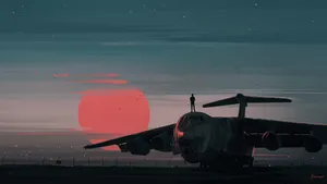 Silhouette Of Man Standing On Airplane 4k Wallpaper
