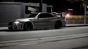 Silver Jdm Car On Sidewalk Wallpaper