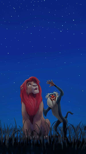 Simba The Lion King Gazing At The Night Sky, Remembering The Legacy Of His Father Wallpaper