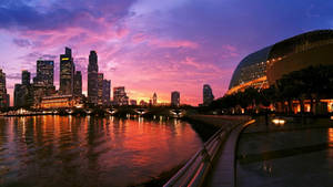 Singapore's Skyline Glowing In The Night Sky. Wallpaper