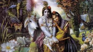 Sitting Radha And Krishna 4k Wallpaper