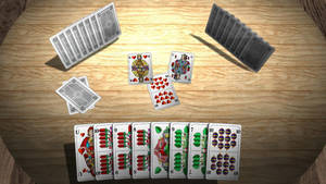 Skat Card Game Layouton Wooden Table Wallpaper
