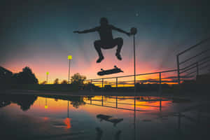 Skateboarder Sunset Silhouette Wallpaper