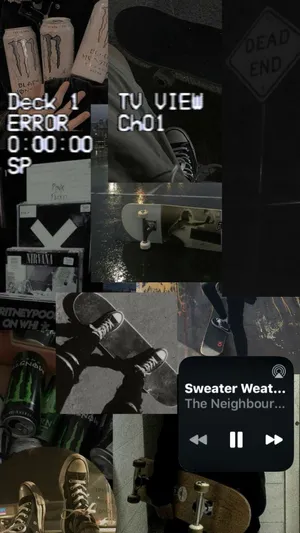 Skater Girl Aesthetic Black Playlist Collage Wallpaper