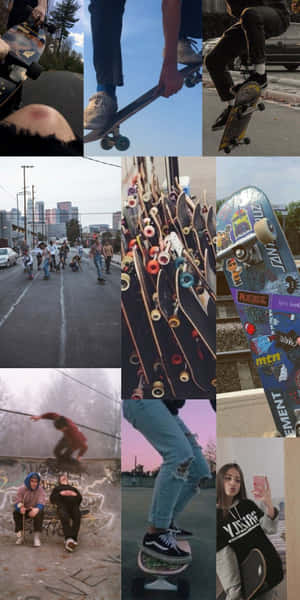 Skater Girl Aesthetic Photo Collage Art Mobile Wallpaper