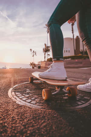 Skater Girl Aesthetic White Shoes Agains The Sunset Wallpaper