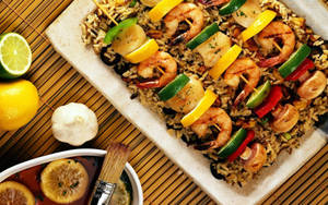 Skewers Rice Toppings For Dinner Wallpaper