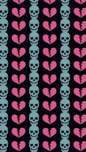 Skull And Broken Heart Black Wallpaper