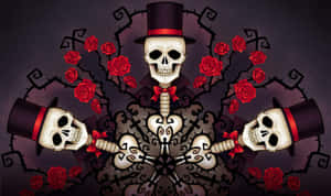 Skulls In Top Hats And Roses Wallpaper