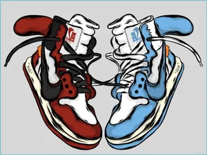 Sky Blue And Red Nike Cartoon Shoes Wallpaper
