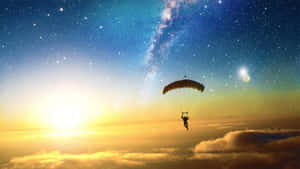 Skydiving Silhouette Sunset View Wallpaper