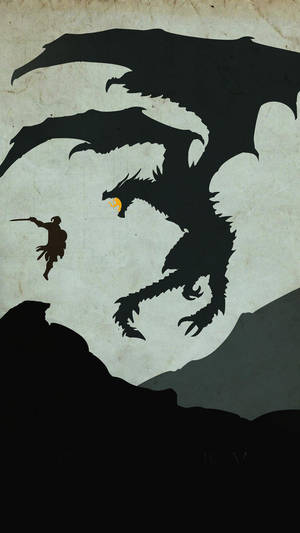 Skyrim Iphone Fighting Against Dragon Wallpaper