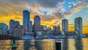 Skyscrapers And Boat Port Massachusetts Wallpaper