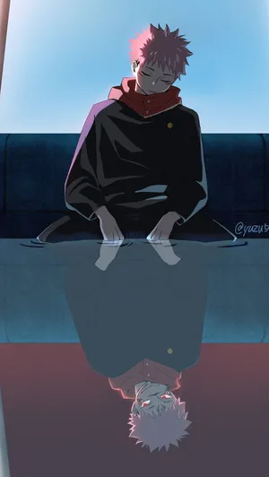 Sleeping Itadori And Sukuna Reflection Jujutsu Kaisen Phone Wallpaper