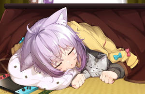 Sleeping Nekomata Okayu Hololive Wallpaper