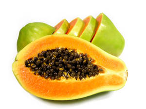 Sliced Papaya Fruits White Wallpaper