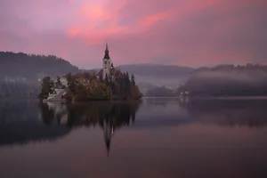 Slovenia Foggy Pink Sunset Wallpaper