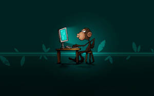 Smart Monkey At Computer Artwork Wallpaper