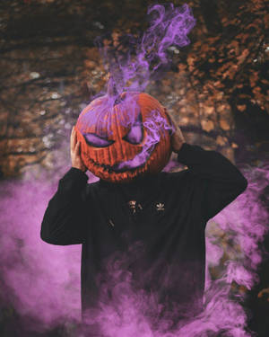 Smoke Around Pumpikin Man Halloween Pfp Wallpaper