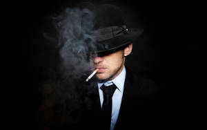 Smoking Mafia In Black Suit Wallpaper