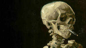 Smoking Skeleton Desktop Painting Wallpaper