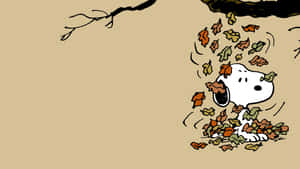 Snoopy Autumn Leaves Fun Wallpaper