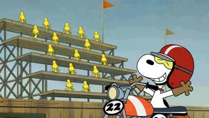 Snoopy Motorcycle Race Woodstock Cheering Wallpaper