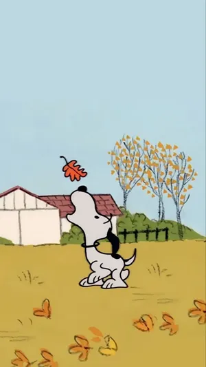 Snoopy Taking A Leafy Fall Stroll Wallpaper