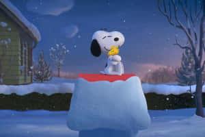 Snoopyand Woodstock Winter Hug Wallpaper