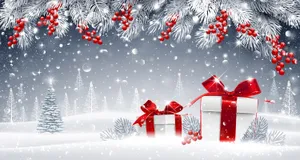 Snow And Presents Christmas Holiday Desktop Wallpaper