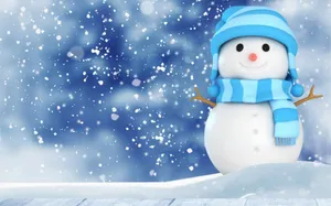 Snow Falling On A Cute Snow Man Wallpaper