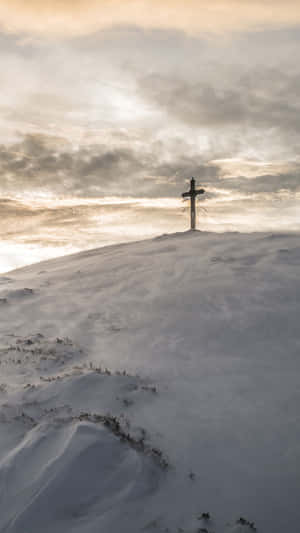 Snow Mountain Wooden Cross Iphone Wallpaper