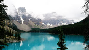 Snow Mountains And Aqua Blue Lake 4k Flat Wallpaper