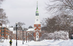 Snowing At Baker-berry Library Dartmouth College Wallpaper