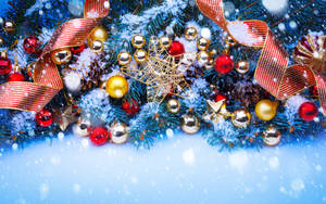 Snowy Christmas Ornaments Wallpaper