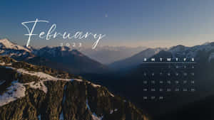 Snowy Mountain Tops 2023 February Calendar Wallpaper