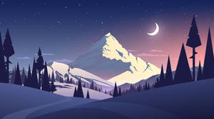 Snowy Mountain With Crescent Moon Illustration Art Wallpaper