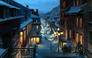 Snowy Quebec City After Dark Wallpaper