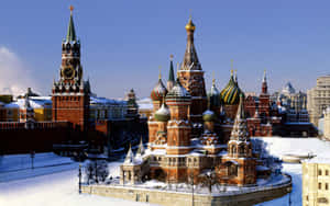 Snowy Saint Basils Cathedral Daytime Photo Wallpaper