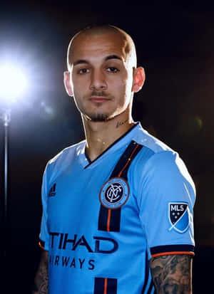 Soccer Playerin Blue Jersey Portrait Wallpaper