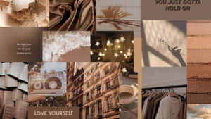 Soft Brown Aesthetic Collage Desktop Wallpaper