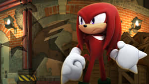 Sonic The Hedgehog In A Red Outfit Standing In Front Of A Brick Wall Wallpaper