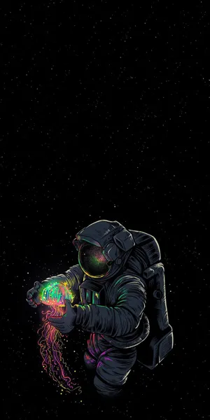 Space Aesthetic Neon Jellyfish Wallpaper