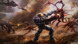 Space Marines Fighting Starcraft Wallpaper