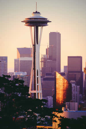 Space Needle Portrait In Cool Seattle Wallpaper
