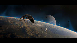 Spaceship Debris In Space Wallpaper