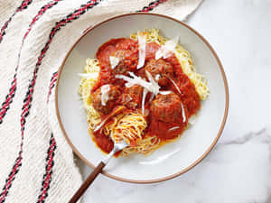 Spaghetti Meatballs Cheese Tomato Sauce Wallpaper