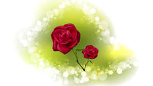 Sparkling Red Roseson Green Background Wallpaper