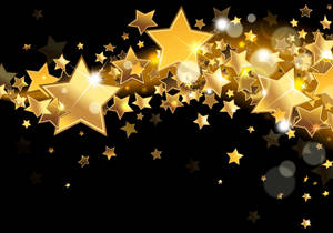 Sparkly Golden Stars On Black Background Wallpaper