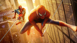 Spider Man Swinging In City Tobey Maguire Wallpaper